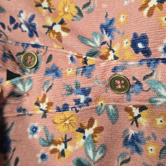 Umgee-Floral Corduroy Shirt Babydoll Dress Long Sleeve Boho-Size Large - Picture 16 of 16